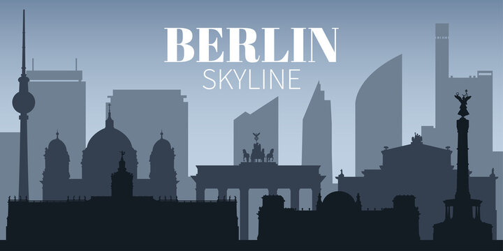 Berlin sity skyline background  in monochrome blue colors