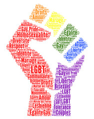 Gay rights word cloud concept in french language 