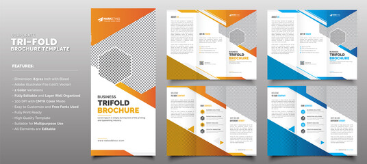 Blue Yellow Creative Clean Corporate Trifold Brochure Template Layout for Office, Company, Event, Multipurpose Use