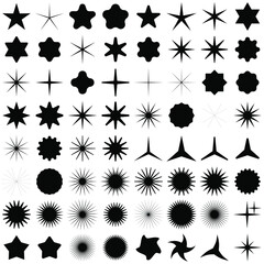 Black stars shape set. Vector illustration.