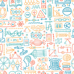 Fototapeta na wymiar Physics icons, sign and symbols. Seamless Pattern Background for your design