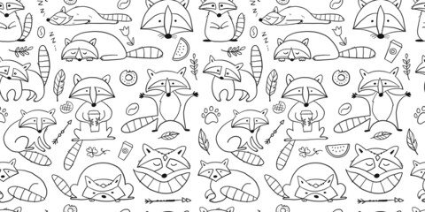 Racoons Family. Funny Characters. Seamless pattern for your design