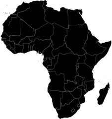 Black Africa map isolated on white background - obrazy, fototapety, plakaty
