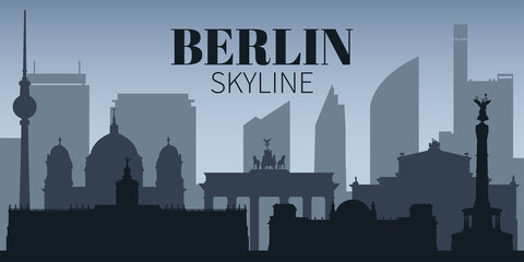 Fototapeta premium Berlin sity skyline background in monochrome blue colors