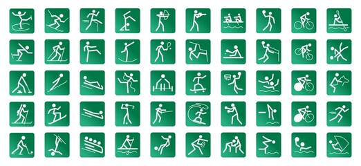 A set of 50 icons dedicated to sports and games, vector illustration in a flat style