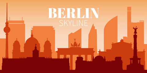 Berlin sity skyline background  in monochrome red colors © Oksana