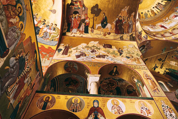 Frescoes with biblical scenes inside the Cathedral of the Resurrection of Christ in Podgorica - obrazy, fototapety, plakaty