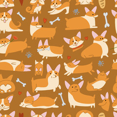 Corgi dogs collection. Seamless Pattern background for your design
