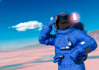 astronaut is thinking about in the desert of another planet after rain