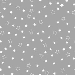 Fototapeta na wymiar A simple pattern of stars. Gray background, white stars. The print is well suited for wallpaper, textiles, banners and packaging.