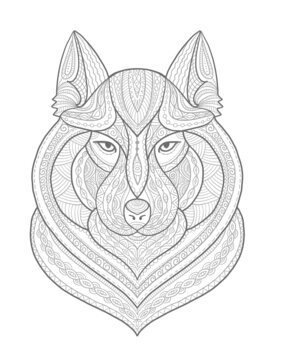 Wolf portrait, aztec zenart style for your design
