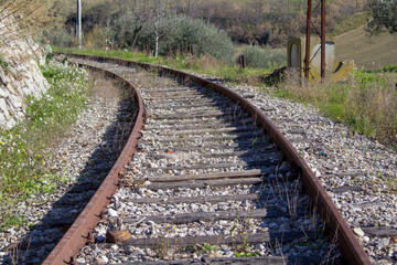 Obraz premium old railway line of an abandoned station in Abruzzo Italy