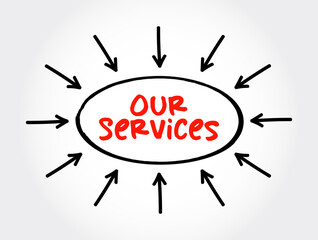 Our Services text with arrows, business concept for presentations and reports