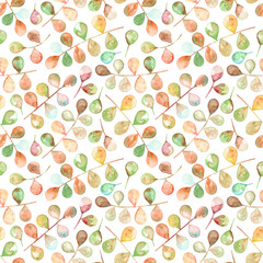 Watercolor pattern of color autumn leaves illustrated