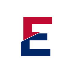 Initial Letter E Blue and Red Logo. Geometric Shapes Cut Style isolated on White Background