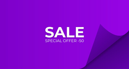 Sale background for web, banner, cover on purple background