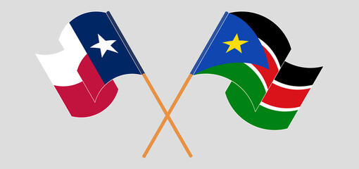 Crossed and waving flags of the State of Texas and South Sudan
