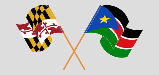 Crossed and waving flags of the State of Maryland and South Sudan