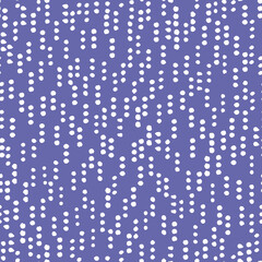 Irregular dots broken rows seamless repeat pattern. Vertical, vector spots all over surface print on very peri background.