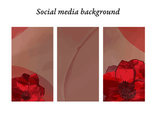 Plantillas de diseño para historias en redes sociales de motivos florales de acuarela en tonos rojos, rosas y malva, con espacio para texto e imágenes