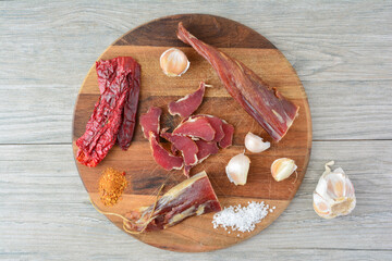 Smoked, sliced pork meat, top view