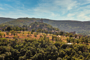 Fototapeta na wymiar Aerial view over Veliko Tarnovo Tsarevets Fortress in Bulgaria.