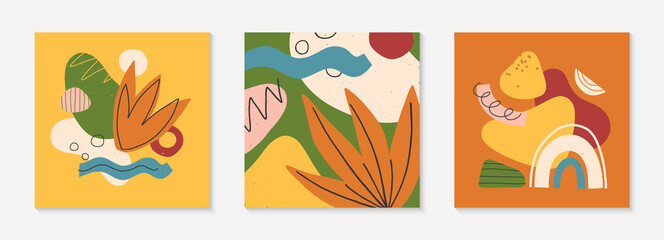 Set of abstract vector illustrations with hand drawn various organic shapes and graphic elements.Trendy artistic contemporary designs for prints,flyers,banners,invitations,branding design,covers