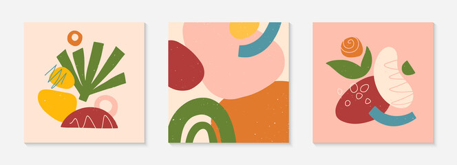 Set of abstract vector illustrations with hand drawn various organic shapes and graphic elements.Trendy artistic contemporary designs for prints,flyers,banners,invitations,branding design,covers