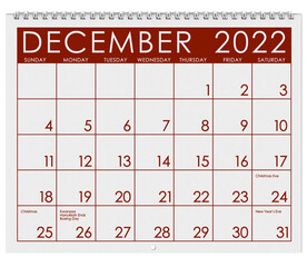 2022: Calendar: Month Of December