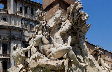 Detail of Bernini's Fiumi Fountain on Piazza Navona