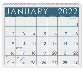 2022: Calendar: Month Of January