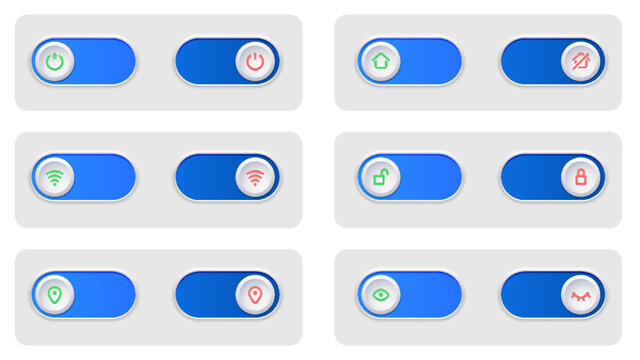 Slider buttons set UI UX (power, wi-fi, location, home, lock, eye)