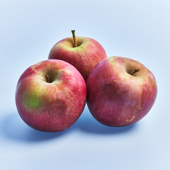  Group of red apples fruits over blue background