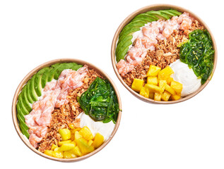 Two poke bowls isolated over white background