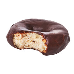  Single bitten chocolate doughnut isolated on a white background