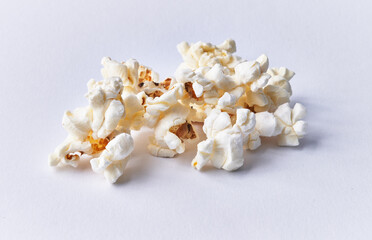  Bunch of salty popcorns isolated on a white background