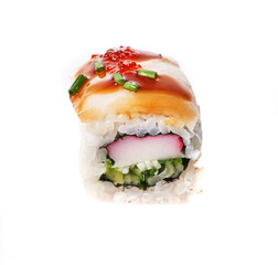  Single surimi uramaki sushi isolated on white background
