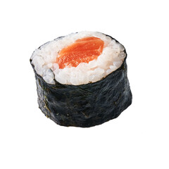  Single salmon sushi maki isolated on white background