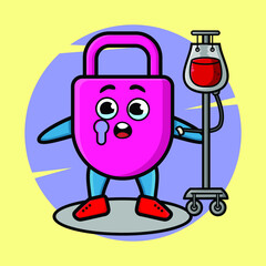 Cartoon illustration of lock having blood transfusion with cute style design for t-shirt, sticker, logo element