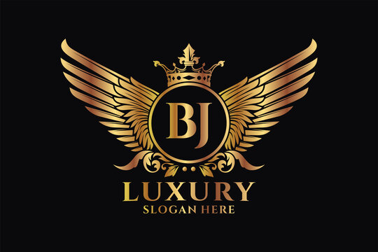 Luxury royal wing Letter BJ crest Gold color Logo vector, Victory logo, crest logo, wing logo, vector logo template.
