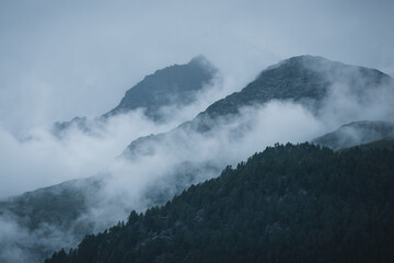 Fototapeta premium Mountain covered with fog in Switzerland Europe
