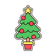 Isolated tree merry christmas decorative sticker illustration