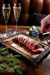 roast beef fillet on the Christmas table