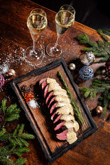 roast beef fillet on the Christmas table