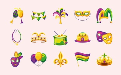mardi gras icons set