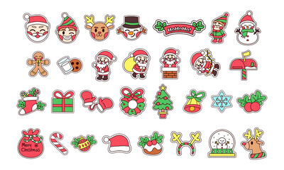 Set objects color merry christmas decorative sticker illustration