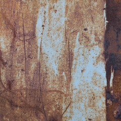 Old light blue painted grey rusty rustic rust iron metal frame background texture, vertical aged...