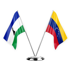 Two table flags isolated on white background 3d illustration, lesotho and venezuela