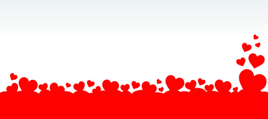 Love Banner for Love and Valentines Day with White Background and Red Hearts Floating