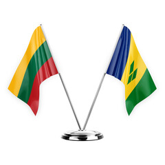 Two table flags isolated on white background 3d illustration, lithuania and saint vincent and the...